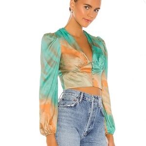 Eleen Blouson Top in Teal Multi - Revolve